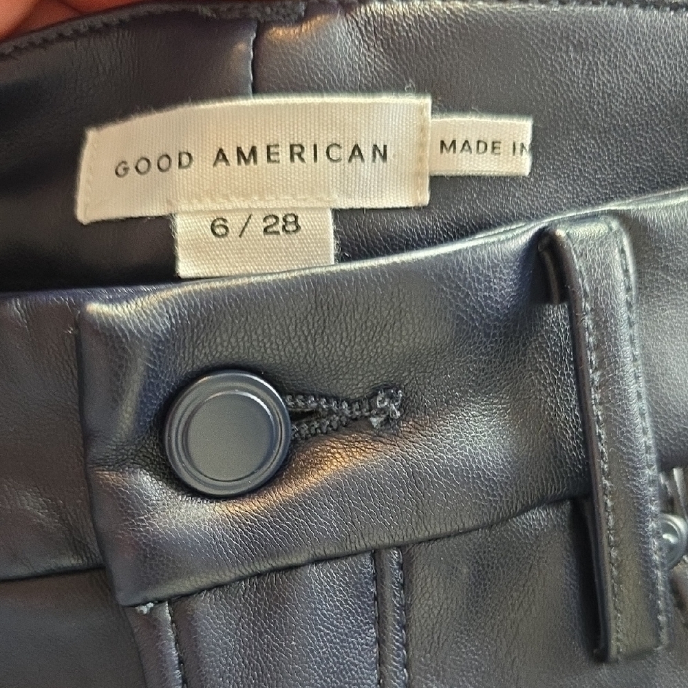 Good American Navy Faux Leather Pants 33" Inseam - Picture 2 of 11